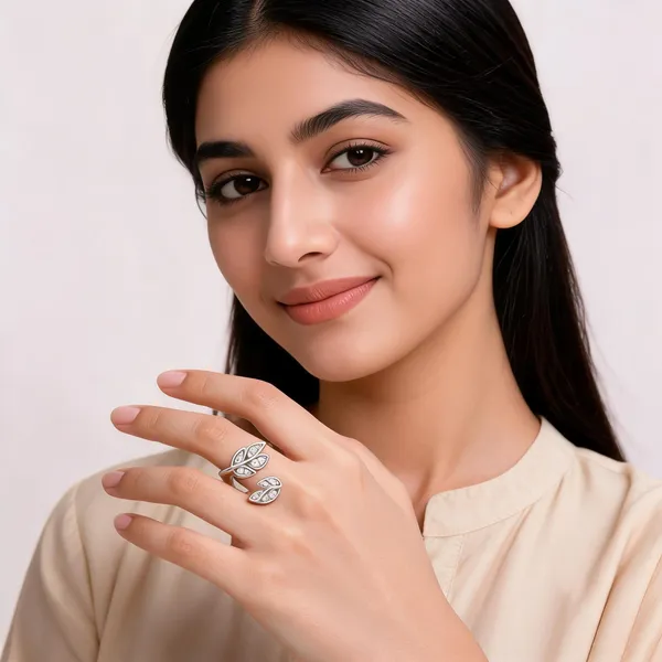 Silver_Tone_Leaf_Motif_Open_Cuff_Ring_For_Women