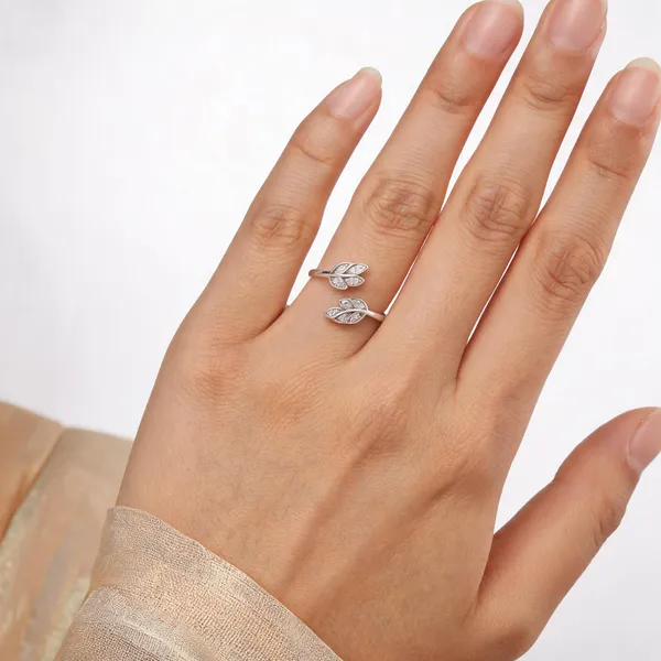 Silver_Tone_Leaf_Motif_Open_Cuff_Ring_For_Women