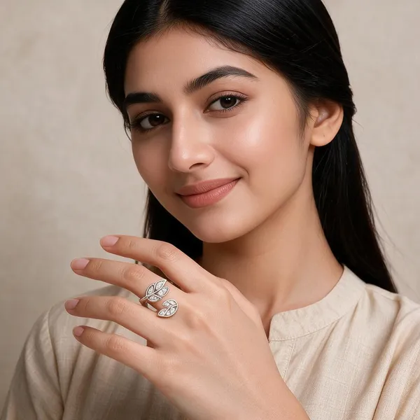 Silver_Tone_Leaf_Motif_Open_Cuff_Ring_For_Women