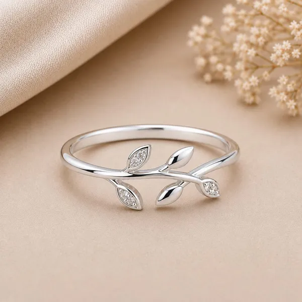 Silver_Tone_Leaf_Design_Open_Band_Ring_For_Women