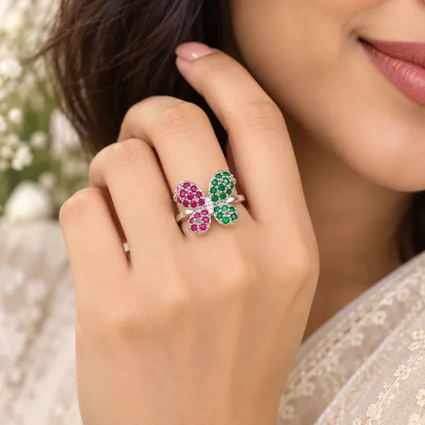 925_Silver_Butterfly_Ring_for_Women_–_Pink_&_Green_Stone_Elegant_Design