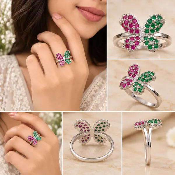 925_Silver_Butterfly_Ring_for_Women_–_Pink_&_Green_Stone_Elegant_Design
