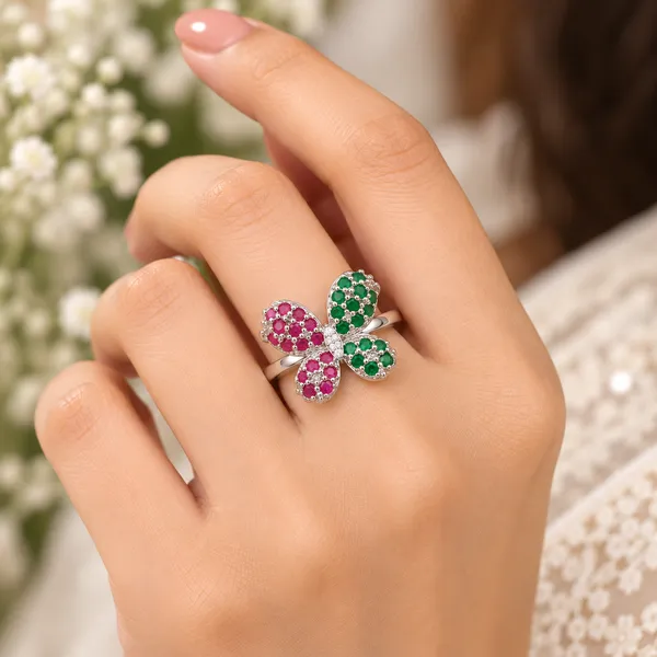 925_Silver_Butterfly_Ring_for_Women_–_Pink_&_Green_Stone_Elegant_Design