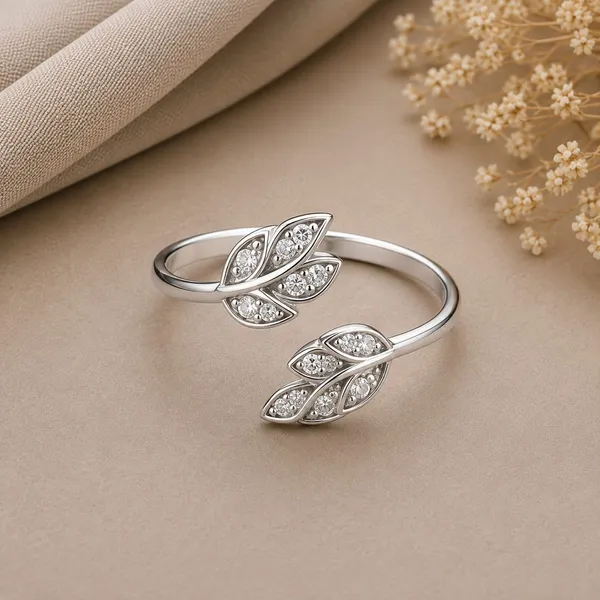 Silver_Tone_Leaf_Motif_Open_Cuff_Ring_For_Women