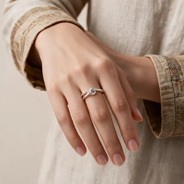 Silver_Tone_Knot_Detail_Open_Cuff_Ring_For_Women