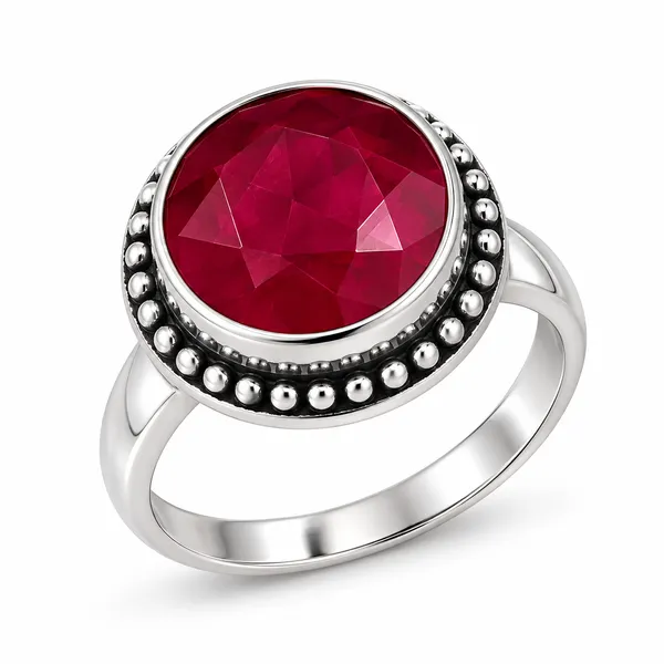 925_Sterling_Silver_Ruby_Red_Stone_Beaded_Ring_for_Women_|_Vintage_Designer_Statement_Ring_|_Lightweight_2_Gram_Ring