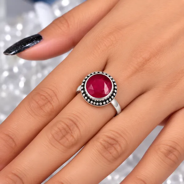 925_Sterling_Silver_Ruby_Red_Stone_Beaded_Ring_for_Women_|_Vintage_Designer_Statement_Ring_|_Lightweight_2_Gram_Ring