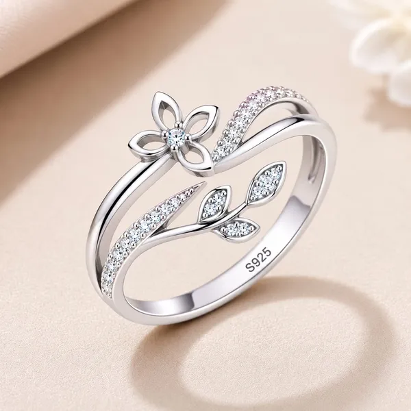 Silver_S925_Floral_Stone_Open_Band_Ring_For_Women