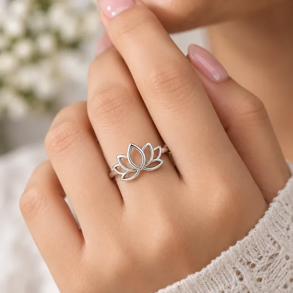 Silver_Tone_Lotus_Motif_Ring_For_Women