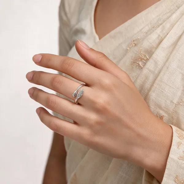 Silver_S925_Leaf_Motif_Open_Band_Ring_For_Women