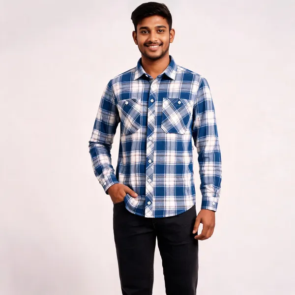 Blue_Poly_Cotton_Regular_Fit_Plaid_Shirt_And_Jeans_Set_For_Men