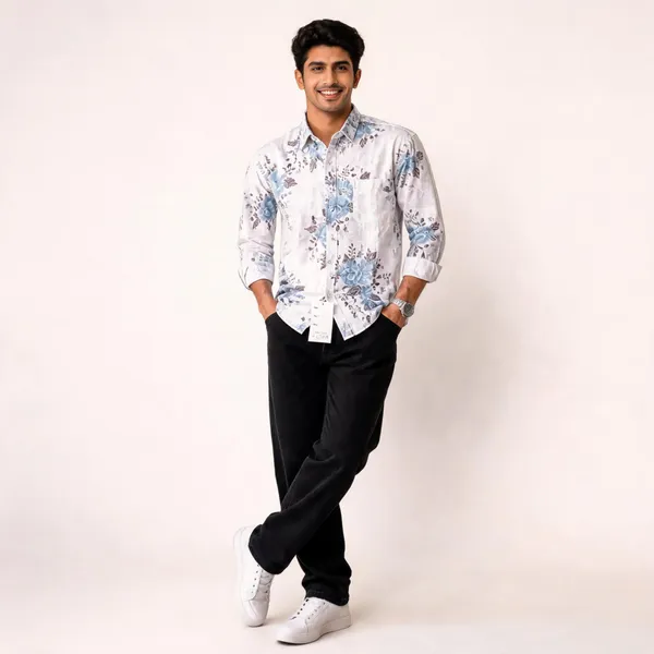 White_Cotton_Regular_Fit_Floral_Print_Full_Sleeve_Shirt_And_Pant_Set_For_Men