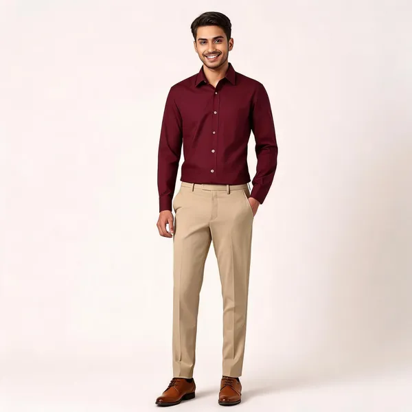 Maroon_Poly_Cotton_Regular_Fit_Solid_Full_Sleeve_Shirt_And_Pant_Set_For_Men