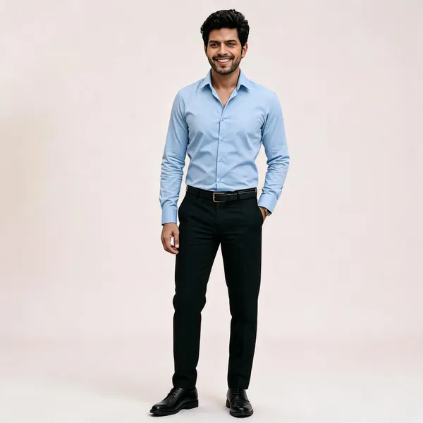 Light_Blue_&_Black_Poly_Cotton_Formal_Fit_Shirt_And_Pant_Set_For_Men