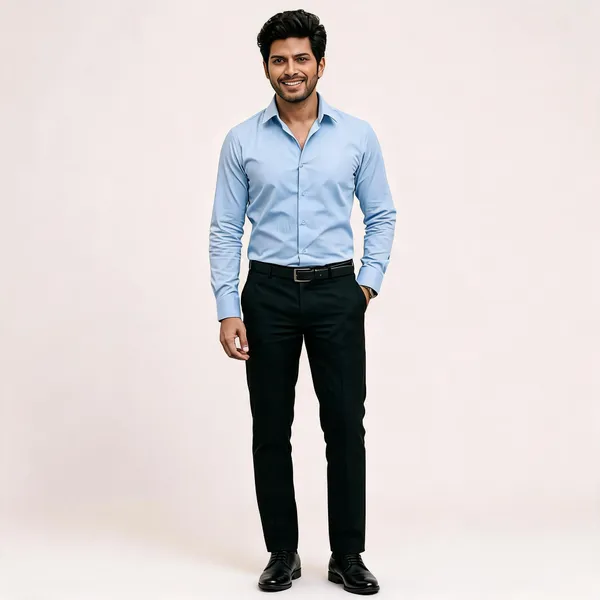 Light_Blue_&_Black_Poly_Cotton_Formal_Fit_Shirt_And_Pant_Set_For_Men