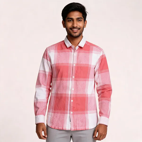 Pink_Jacquard_Regular_Fit_Checked_Shirt_For_Men