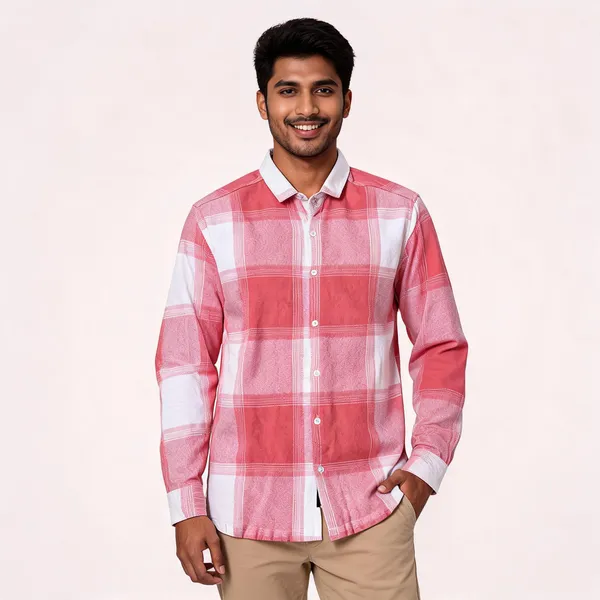 Pink_Jacquard_Regular_Fit_Checked_Shirt_For_Men