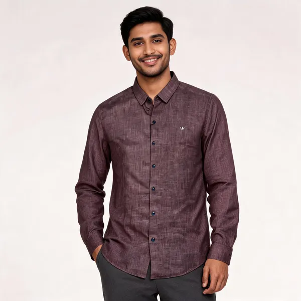 Brown_Linen_Regular_Fit_Textured_Shirt_For_Men