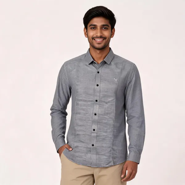 Grey_Linen_Regular_Fit_Textured_Long_Sleeve_Shirt_For_Men