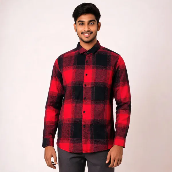 Red_Black_Jacquard_Regular_Fit_Plaid_Casual_Shirt_For_Men