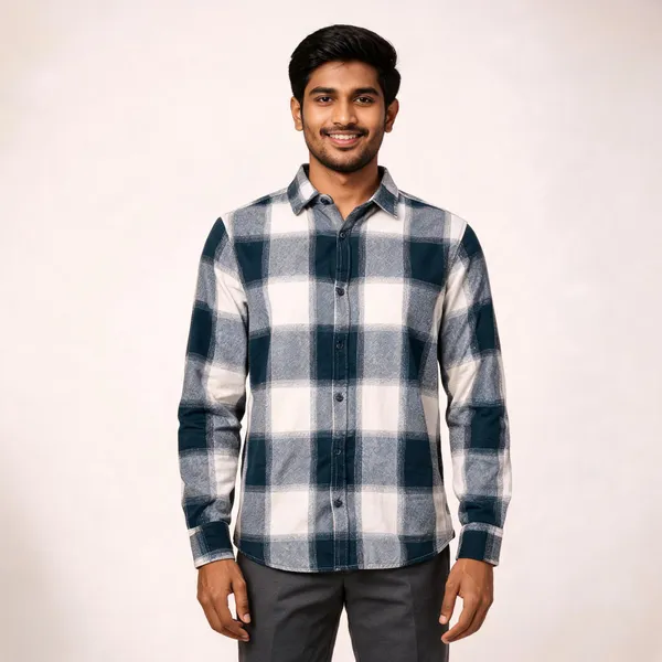 Black_Jacquard_Regular_Fit_Plaid_Casual_Shirt_For_Men