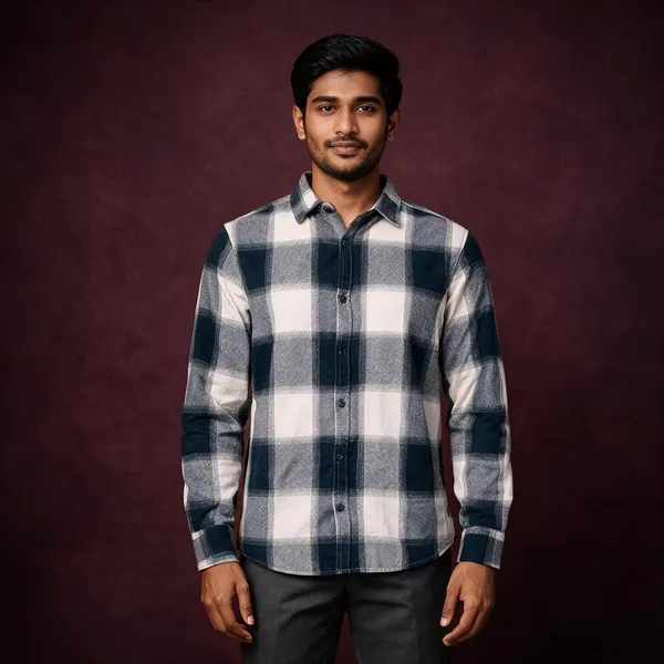 Black_Jacquard_Regular_Fit_Plaid_Casual_Shirt_For_Men
