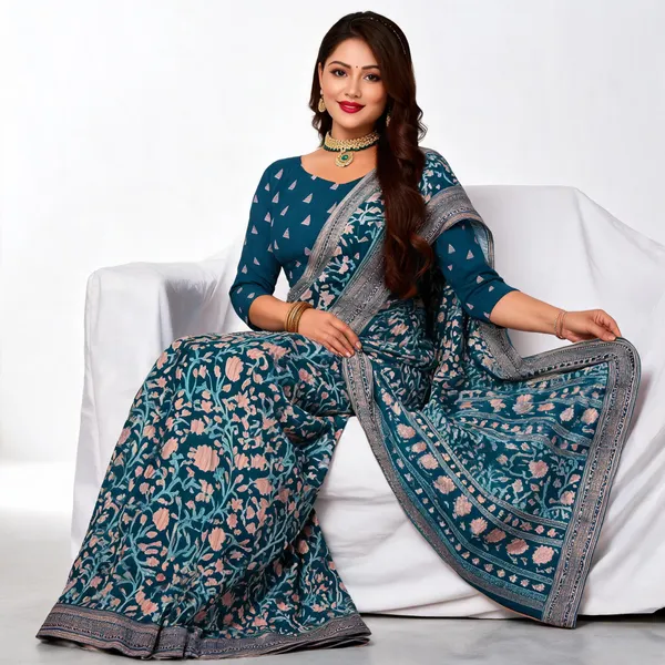 Blue_Floral_Print_Saree_For_Women