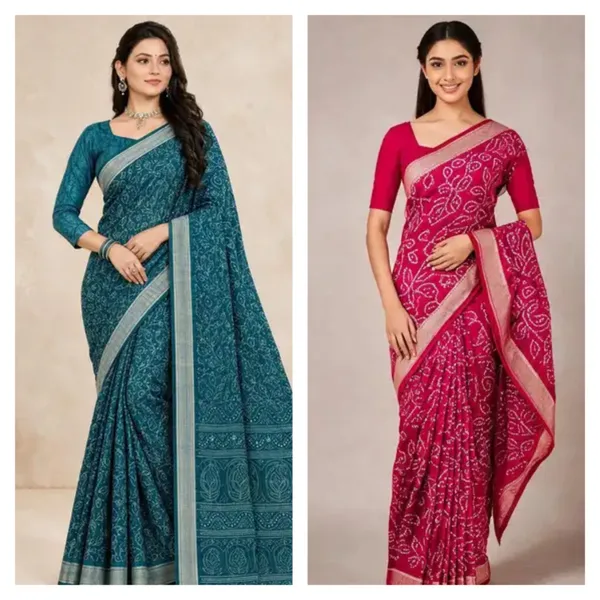 Magenta_And_Teal_Paisley_Print_Saree_For_Women_-_Pack_Of_2