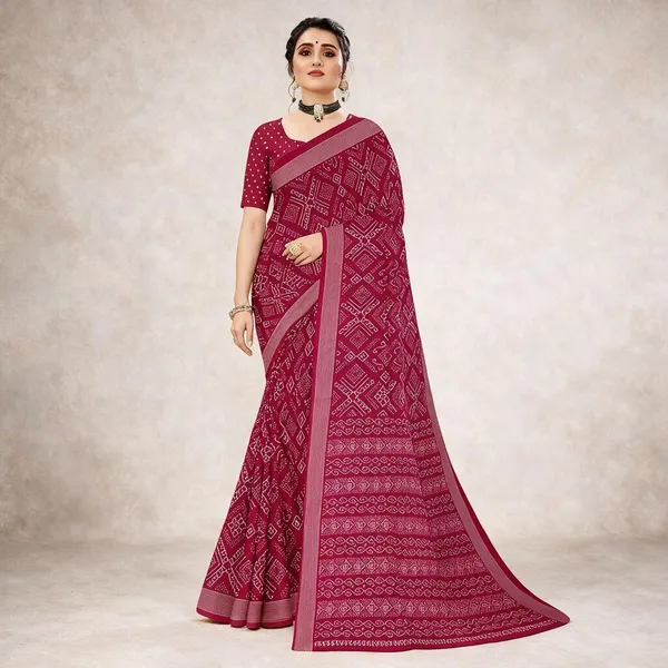 Magenta_Geometric_Ornamental_Print_Saree_For_Women