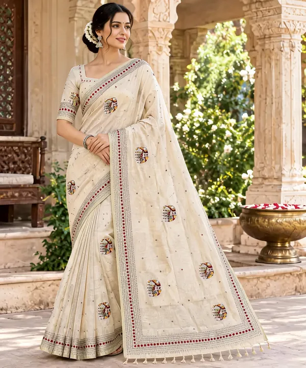 Cream_Circular_Motif_Printed_Ethnic_Saree_For_Women