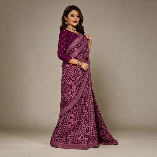 Purple_Floral_Leaf_Print_Saree_For_Women