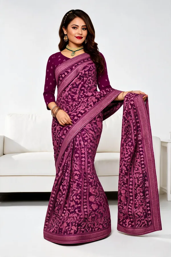Purple_Floral_Leaf_Print_Saree_For_Women