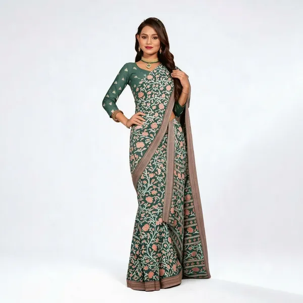 Green_Floral_Print_Saree_For_Women