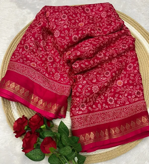 Red_Floral_Leaf_Print_Paisley_Border_Saree_For_Women