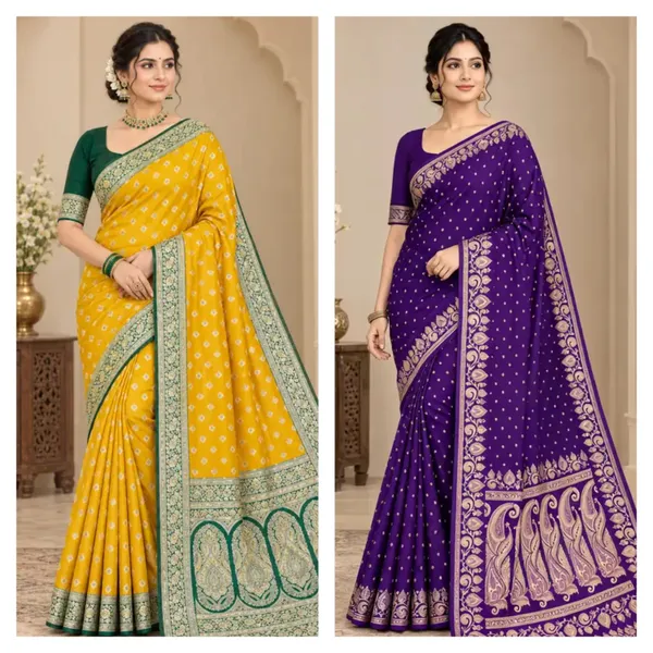 Yellow_And_Purple_Traditional_Print_Saree_For_Women_-_Pack_Of_2