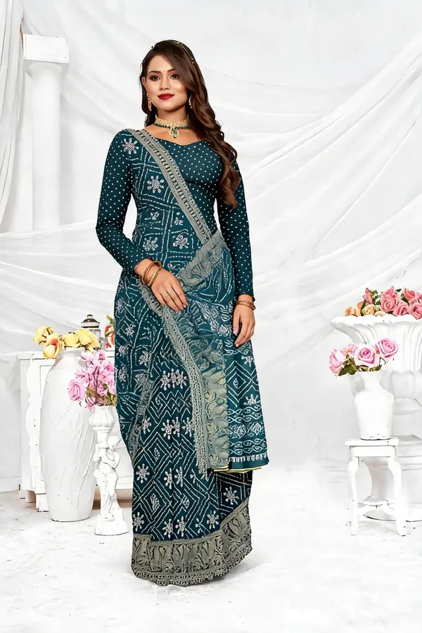 Teal_White_Traditional_Motif_Print_Saree_For_Women