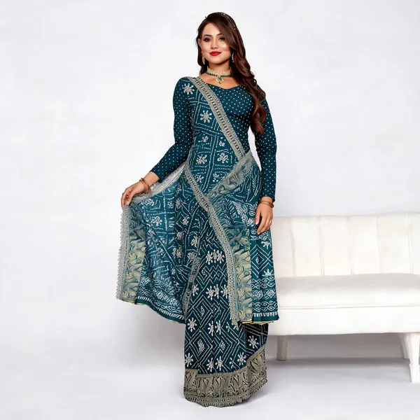 Teal_White_Traditional_Motif_Print_Saree_For_Women