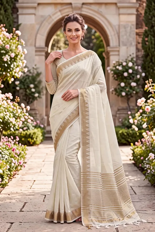 Cream_And_Green_Geometric_Border_Traditional_Saree_For_Women_-_Pack_Of_2
