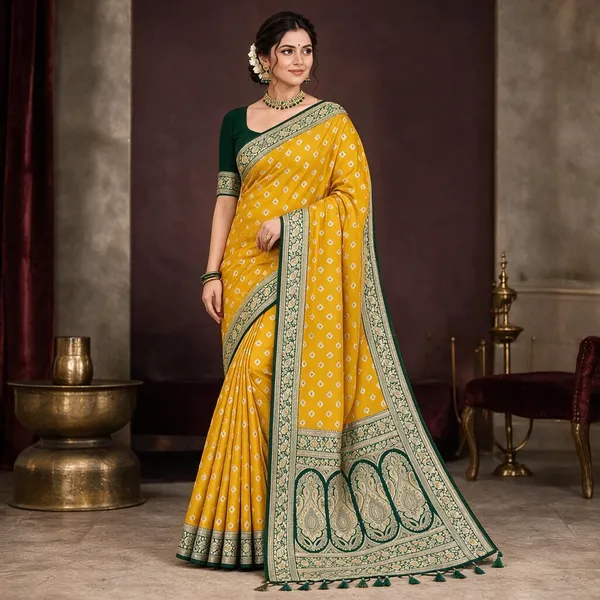 Yellow_And_Purple_Traditional_Print_Saree_For_Women_-_Pack_Of_2