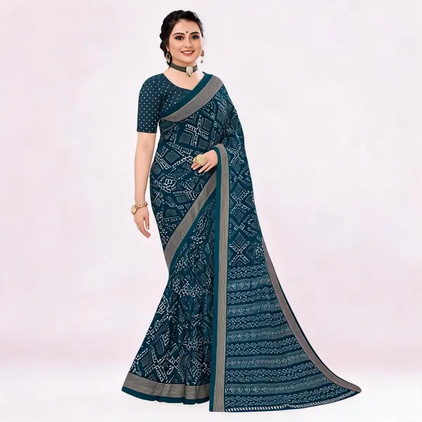 Teal_Geometric_Traditional_Print_Saree_For_Women