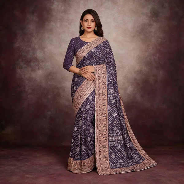 Purple_Geometric_Floral_Print_Beige_Border_Saree_For_Women