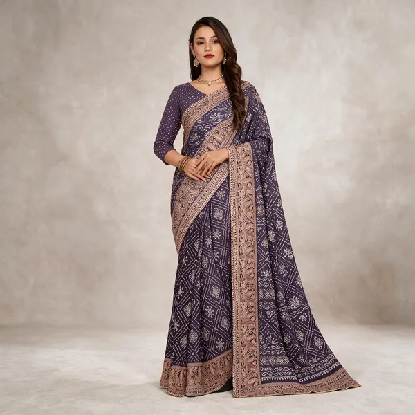 Purple_Geometric_Floral_Print_Beige_Border_Saree_For_Women