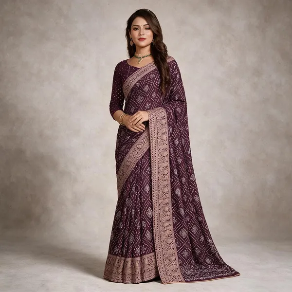 Maroon_Geometric_Floral_Print_Saree_For_Women