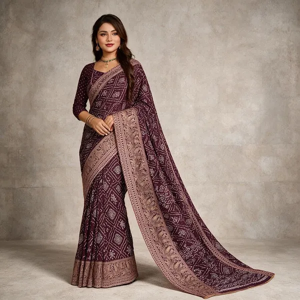Maroon_Geometric_Floral_Print_Saree_For_Women