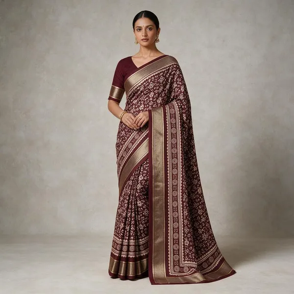 Maroon_Floral_Geometric_Print_Saree_For_Women