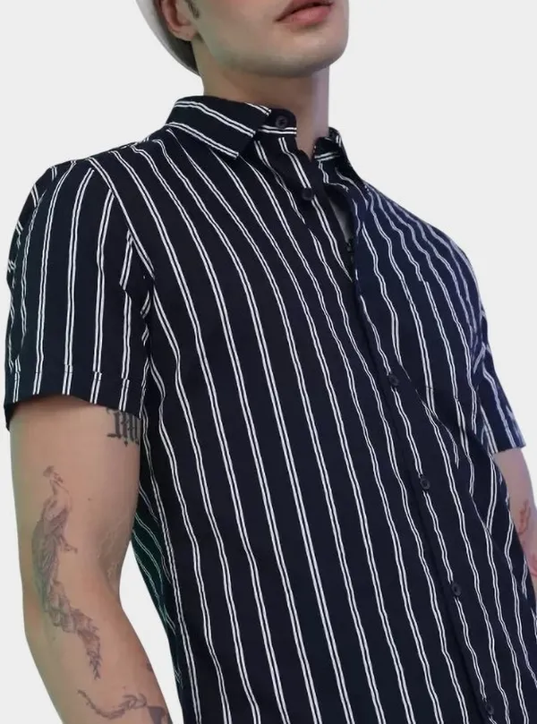 Navy_Cotton_Regular_Fit_Striped_Short_Sleeve_Shirt_For_Men