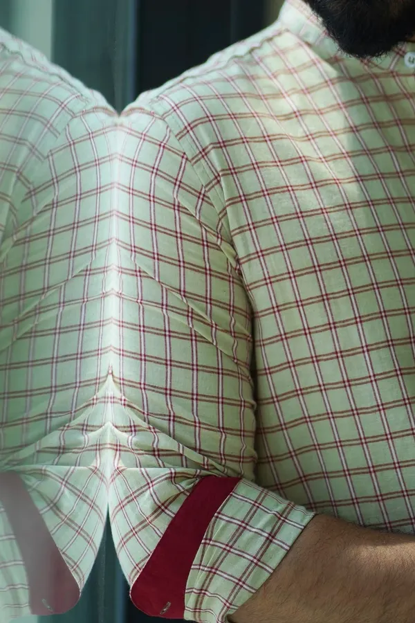 Beige_Cotton_Straight_Fit_Checked_Kurta_For_Men