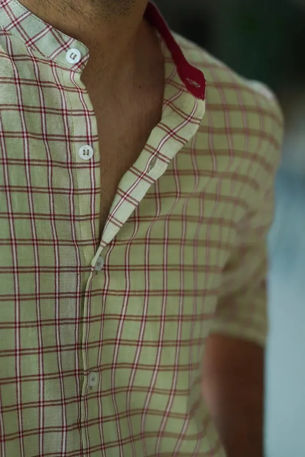 Beige_Cotton_Straight_Fit_Checked_Kurta_For_Men