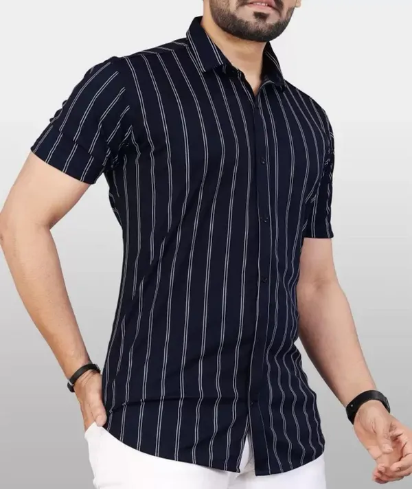 Navy_Cotton_Regular_Fit_Striped_Short_Sleeve_Shirt_For_Men