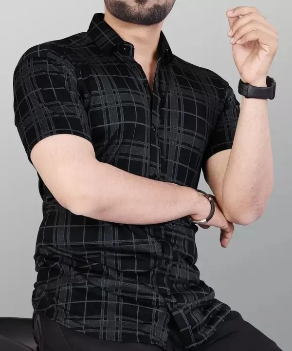 Black_Cotton_Regular_Fit_Checkered_Half_Sleeve_Shirt_For_Men